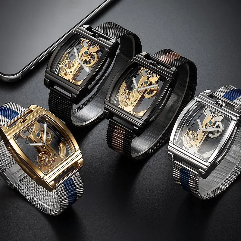 Luxury Brand Golden Bridge Mechanical Watch Men Creative Milanese Mesh Strap Skeleton Wristwatch Transparent Automatic Clock
Luxury Brand Golden Bridge Mechanical Watch Men Creative Milanese Mesh Strap Skeleton Wristwatch Transparent Automatic Clock