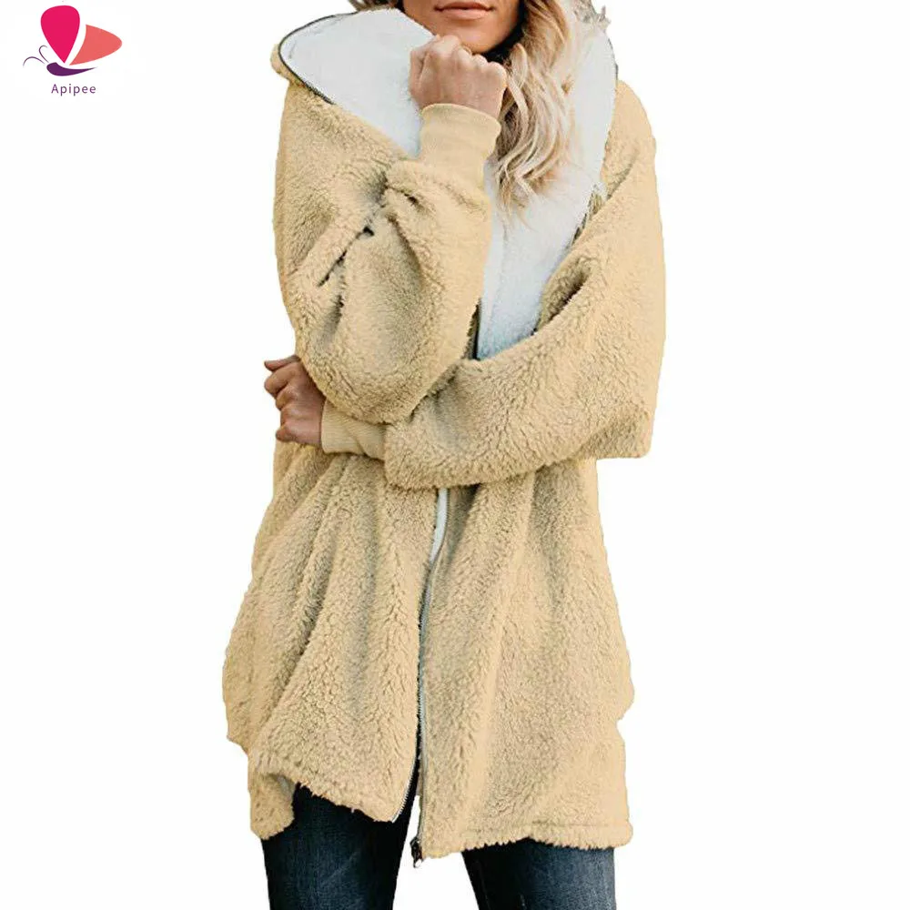 

Winter Coat for Women Faux Fur Fleece Jacket Sherpa Lined Zip Up Hoodies Cardigan Womens Fashions Cape Coat