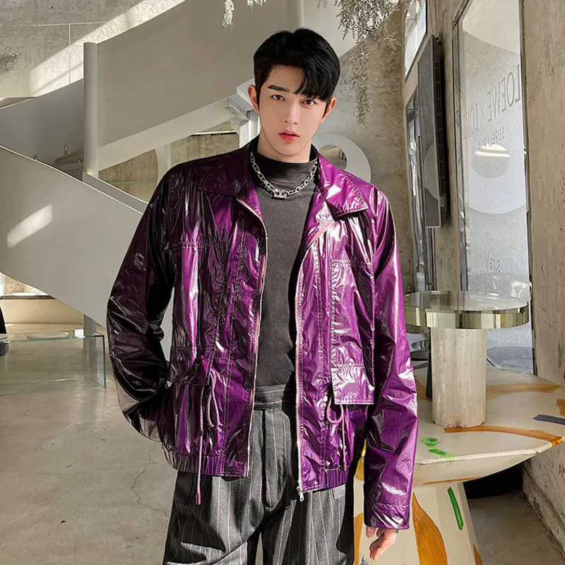 

2021 Autumn New Short Jackets For Men Niche Lightweight Personality Sunscreen Rainproof Drawstring Purple Coat For Male