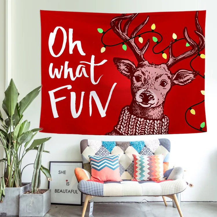 

Christmas Santa Claus Elk Tapestry Wall Hanging Christmas Eve Canvas on The Wall Nightmare Before Christmas Xmas Home Decor