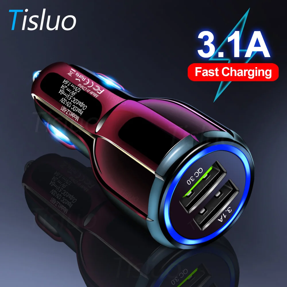 Автомобильное зарядное устройство Quick Charge 3 0 Dual USB быстрая зарядка для iPhone 8 X XR Samsung