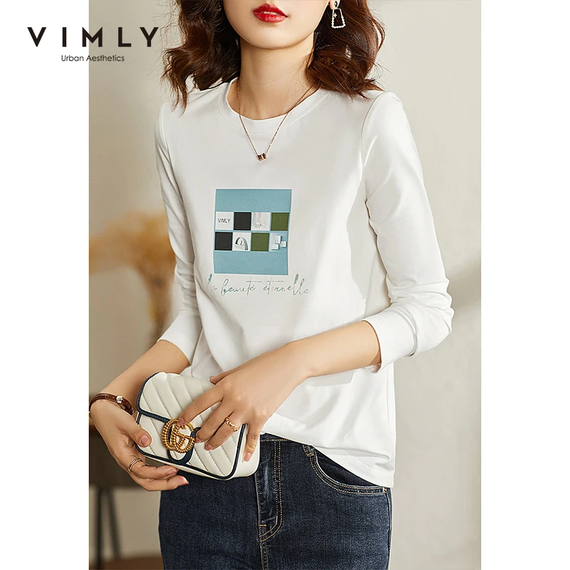 VIMLY-Женская белая футболка с длинным рукавом и круглым вырезом, удобная повседневная хлопковая коллекция 2021 весна и осень, F8988
VIMLY-Женская белая футболка с длинным рукавом и круглым вырезом, удобная повседневная хлопковая коллекция 2021 весна и осень, F8988