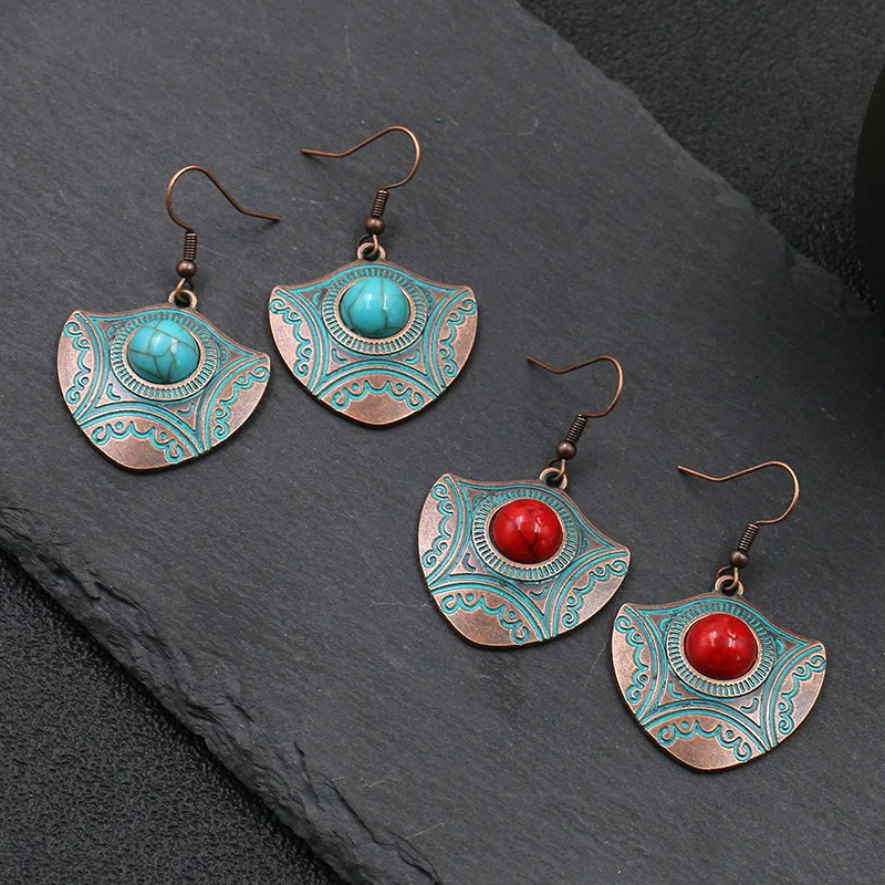 Retro India Creative Earrings Fashion Retro Distressed Lines Metal Alloy Earrings Red and Green Turquoise Accessories Gift
Retro India Creative Earrings Fashion Retro Distressed Lines Metal Alloy Earrings Red and Green Turquoise Accessories Gift