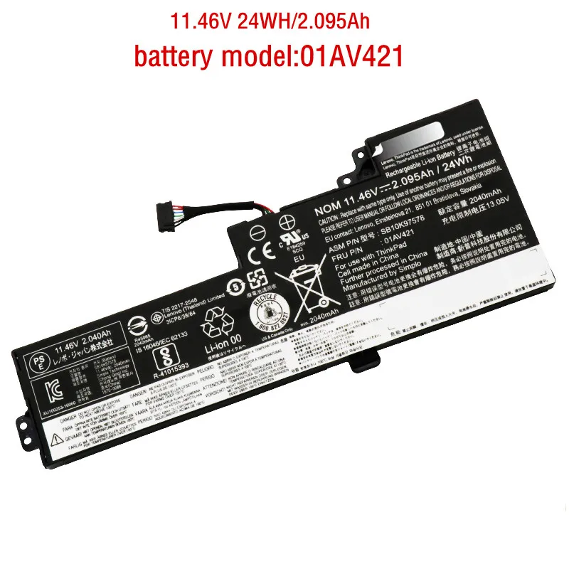 

11.46V 24WH Genuine 01AV421 battery For Lenovo ThinkPad T470 T480 A475 A485 A285 01AV419 01AV420 01AV489 SB10K97576 SB10K97578