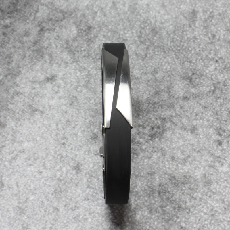 Black Sport Silicone Bracelets Bangles Men Stainless Steel Geometric Charm Jewelry Punk Accessories Cuff Bangle | Украшения и