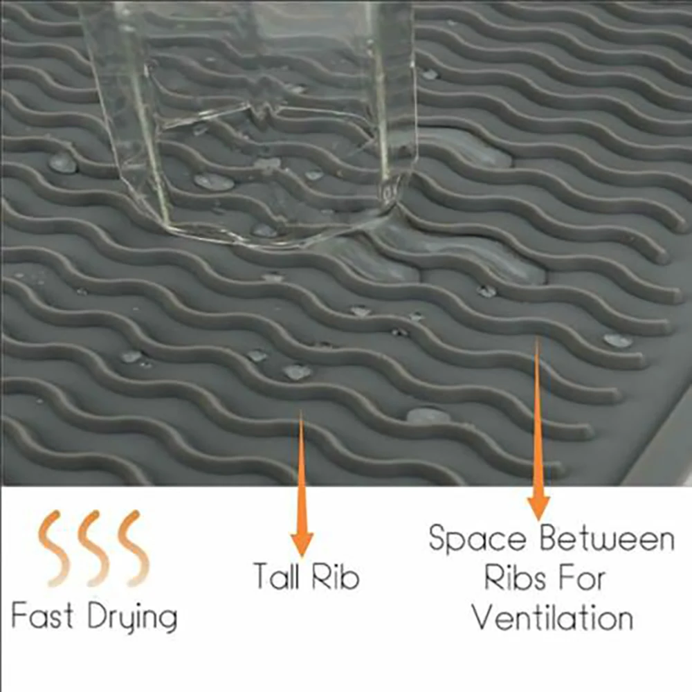 Прямоугольный силиконовый коврик для сушки посуды термостойкий нескользящий