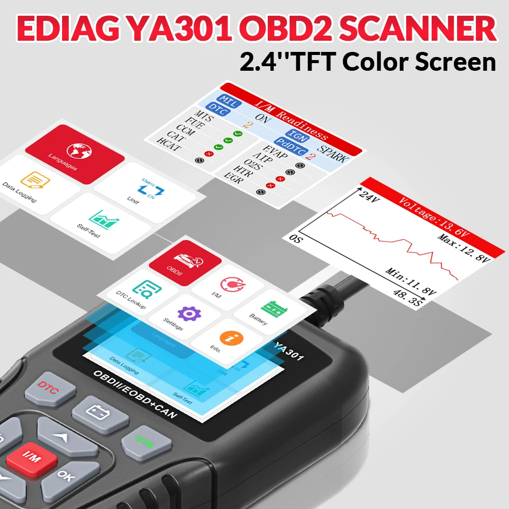 10 шт./считыватель кодов EDIAG YA301 OBD II полнофункциональный OBD2 сканер многоязычный