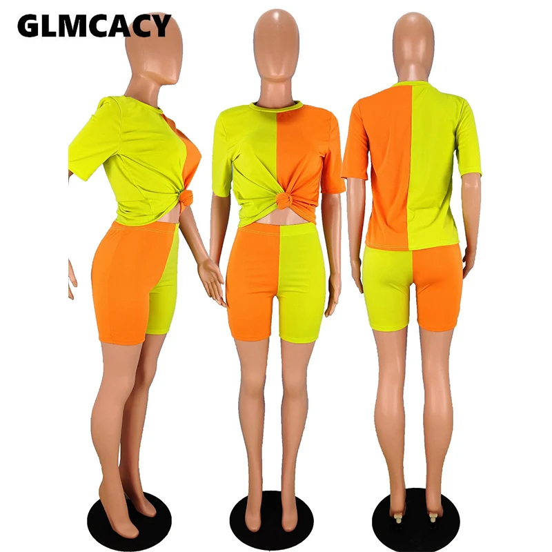 Women Two Piece Matching Sets Plus Size Color Block O-neck Short Sleeve T-shirt & High Waist Bodycon Shorts
Women Two Piece Matching Sets Plus Size Color Block O-neck Short Sleeve T-shirt & High Waist Bodycon Shorts