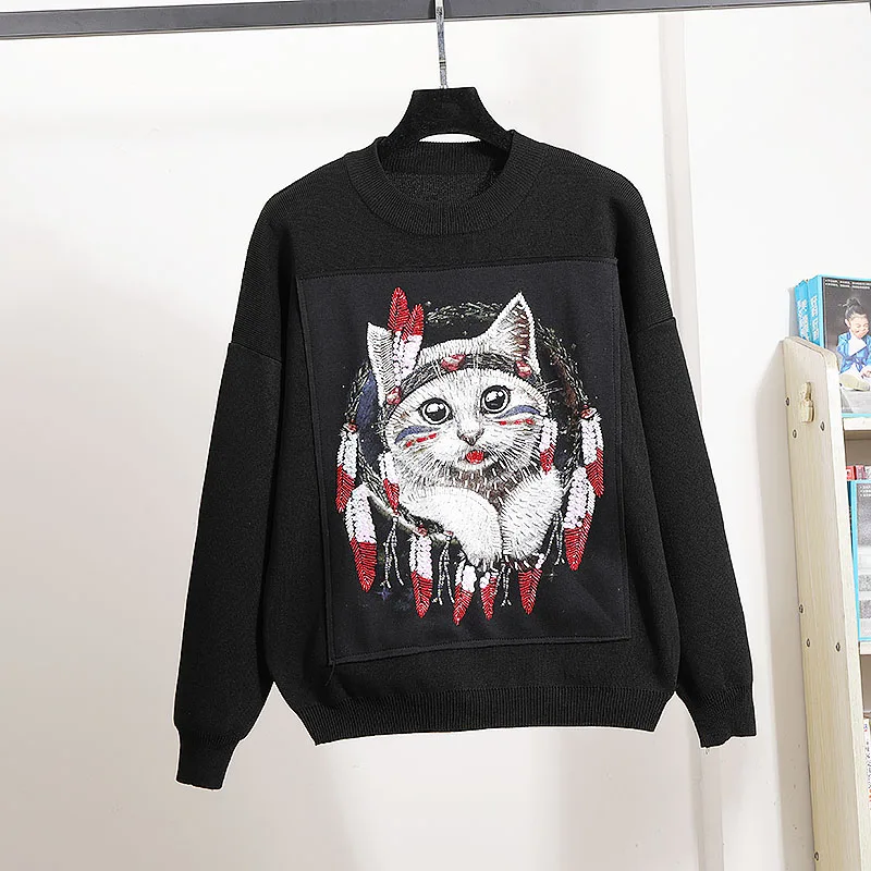Spring Autumn Sequins Cartoons Knitted Tracksuit Outfits Women 2pc Loose Knit Pullover Sweater Pencil Trousers Casual Set Female
Spring Autumn Sequins Cartoons Knitted Tracksuit Outfits Women 2pc Loose Knit Pullover Sweater Pencil Trousers Casual Set Female