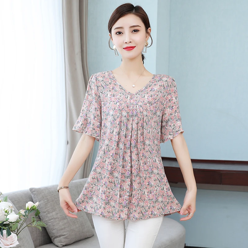 Dress Fat Women Floral Small Shirt Short Sleeve Loose Slim Belly Coat Summer New Elegant Chiffon Blouses & Shirts
Dress Fat Women Floral Small Shirt Short Sleeve Loose Slim Belly Coat Summer New Elegant Chiffon Blouses & Shirts
