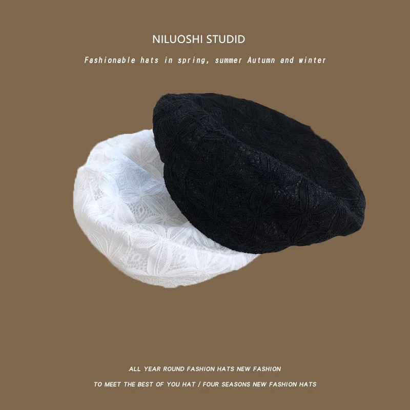 Женский кружевной берет летняя тонкая белая марлевая Стильная шляпа в японском