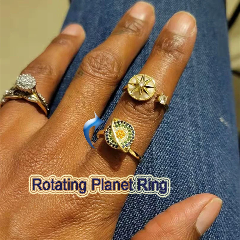 

Rotatable Planet Spinner Rings For Women Zircon Planet Fidget Anxiety Rings Adjustable Open Fidget Ring Anti Stress Anxiety Ring