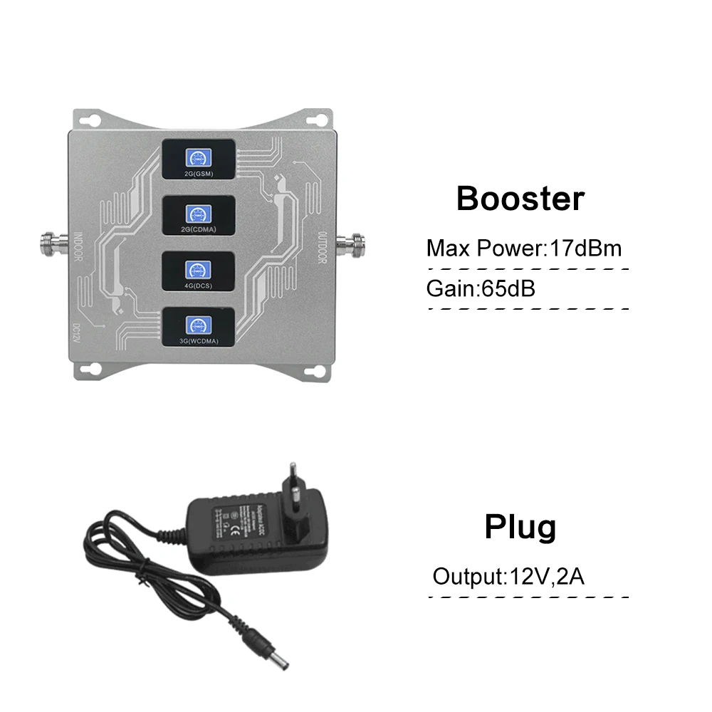 850+900+1800+2100 MHz Quad Band Signal Repeater GSM CDMA DCSLTE WCDMA Cellular Booster B5 B8 B3 B1 4G LTE Amplifier LCD Display
850+900+1800+2100 MHz Quad Band Signal Repeater GSM CDMA DCSLTE WCDMA Cellular Booster B5 B8 B3 B1 4G LTE Amplifier LCD Display