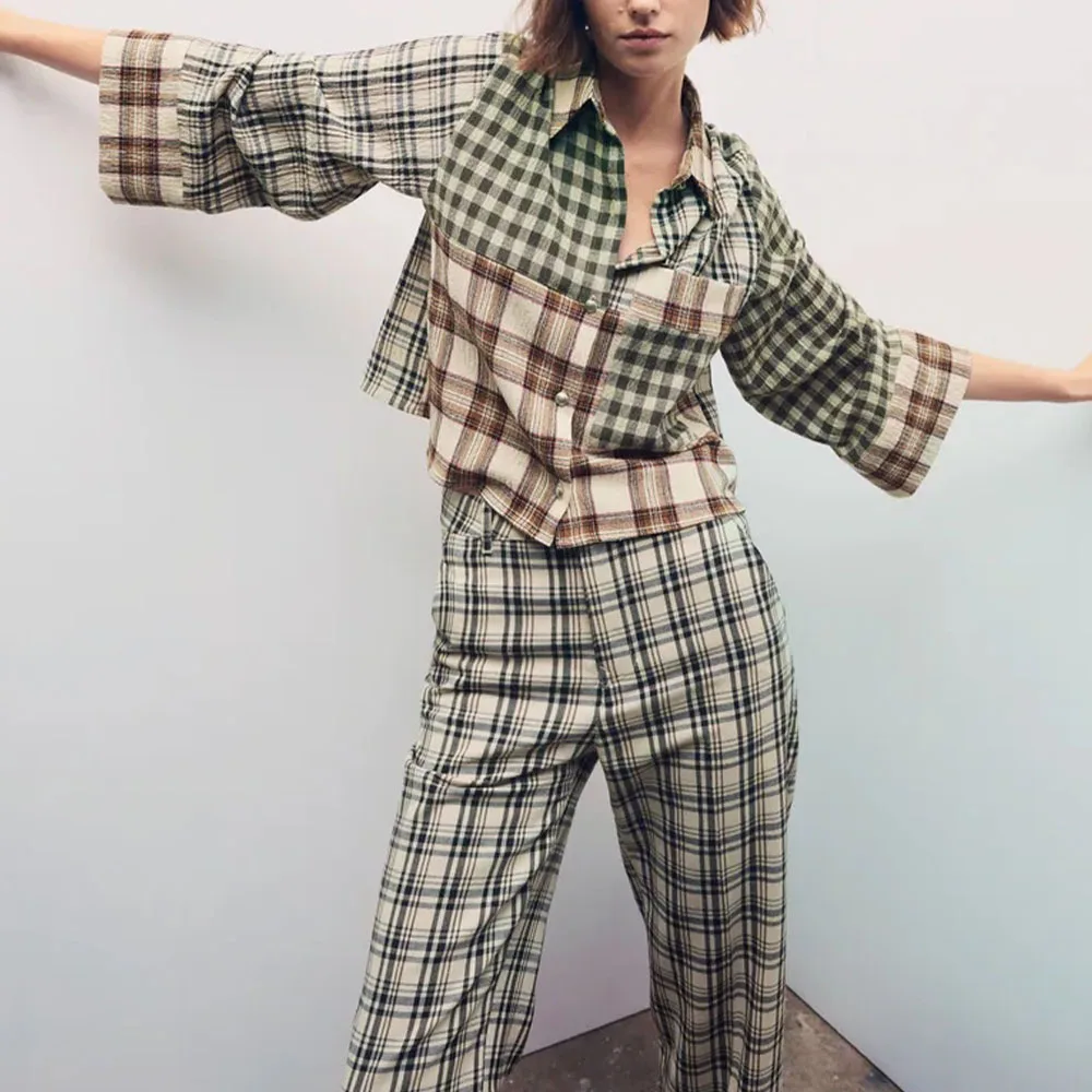 Женская свободная рубашка в клетку BM UR HM ZA, повседневная универсальная рубашка в стиле пэчворк с отложным воротником и длинным рукавом, Дамс...
Женская свободная рубашка в клетку BM UR HM ZA, повседневная универсальная рубашка в стиле пэчворк с отложным воротником и длинным рукавом, Дамс...