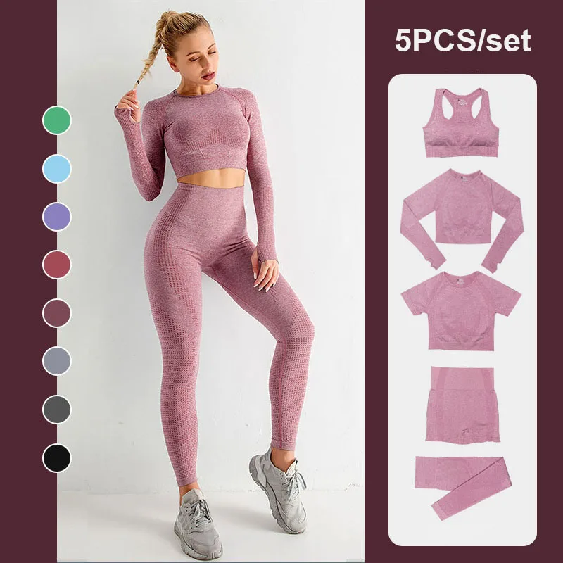 5PCS Seamless Women Yoga Set Long Sleeve Workout Sportswear Gym Clothing Fitness Crop Top High Waist Leggings Sports Suits
5PCS Seamless Women Yoga Set Long Sleeve Workout Sportswear Gym Clothing Fitness Crop Top High Waist Leggings Sports Suits