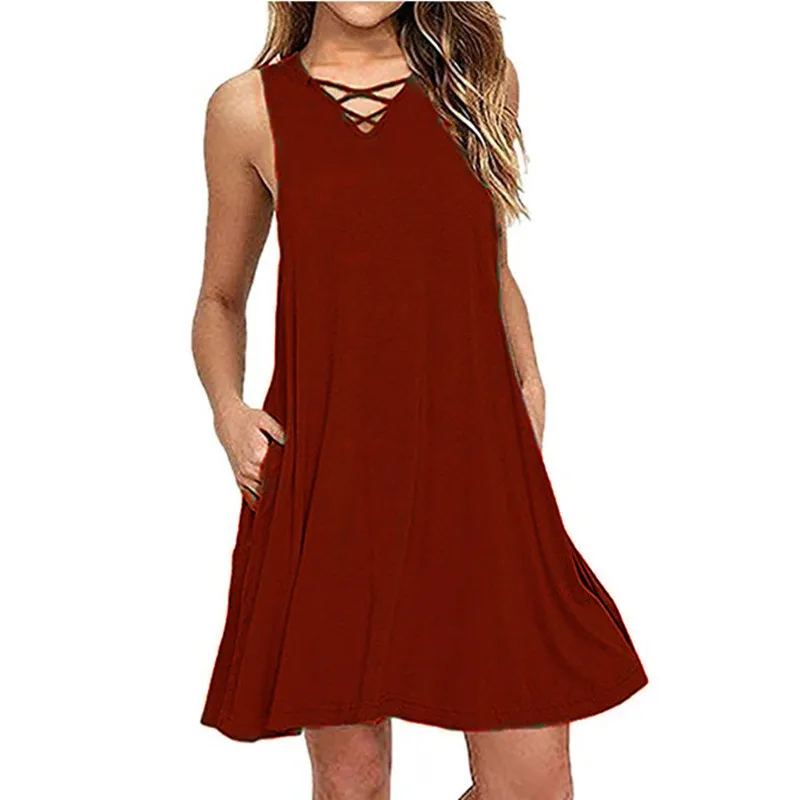 Women Sleeveless Belt Sundress Summer Sexy V-neck Backless A-line Dresses Female Elegant Causal Dress Vestido Vestido De Mujer
Women Sleeveless Belt Sundress Summer Sexy V-neck Backless A-line Dresses Female Elegant Causal Dress Vestido Vestido De Mujer