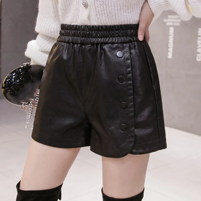 Шорты женские демисезонные из искусственной кожи, с высокой талией, черные, повседневные, 2021
Шорты женские демисезонные из искусственной кожи, с высокой талией, черные, повседневные, 2021