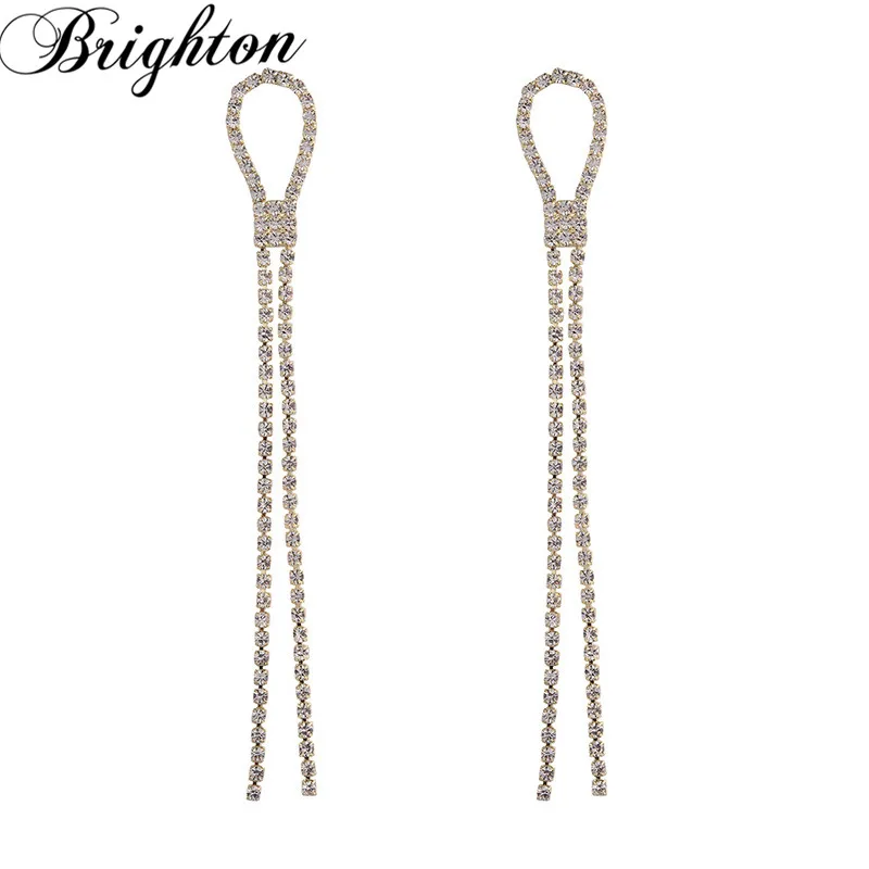 

Brighton Exquisite Twisted Crystal Long Chain Tassel Drop Dangle Earrings For Women Fashion Party Trendy Jewelry Gift Wholesale