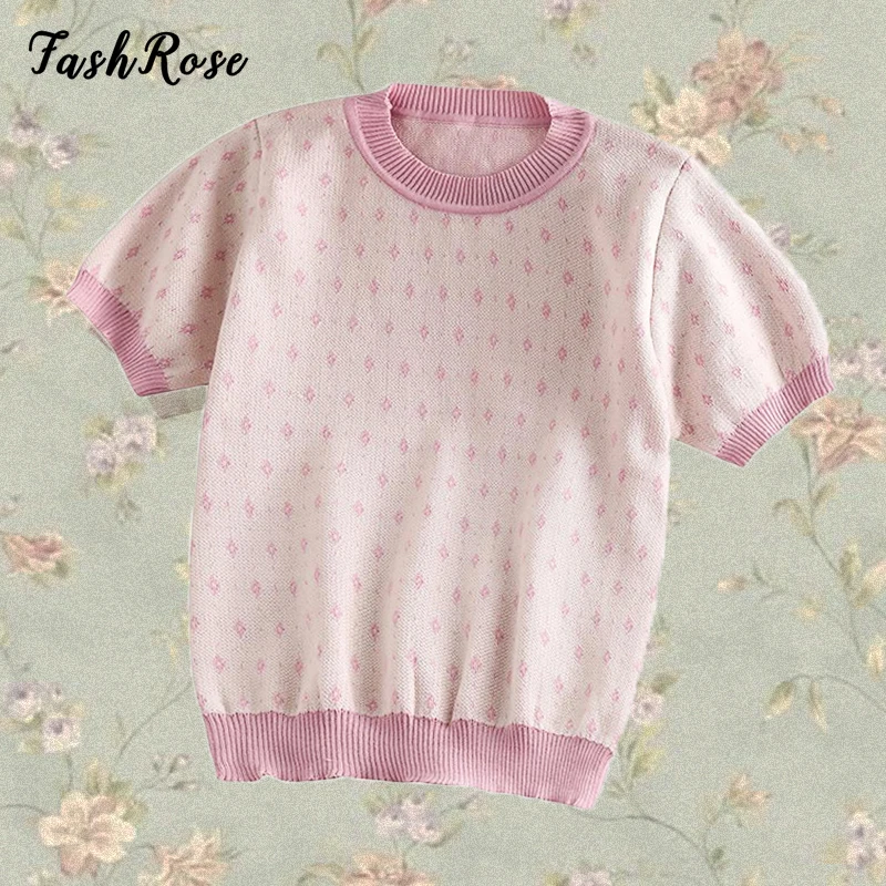 FASHROSE Knitted Floral Cottagecore T Shirts Patchwork Slim Y2K Retro Aesthetic Soft Girl Short Sleeve Tops Summer Clothing 2022
FASHROSE Knitted Floral Cottagecore T Shirts Patchwork Slim Y2K Retro Aesthetic Soft Girl Short Sleeve Tops Summer Clothing 2022