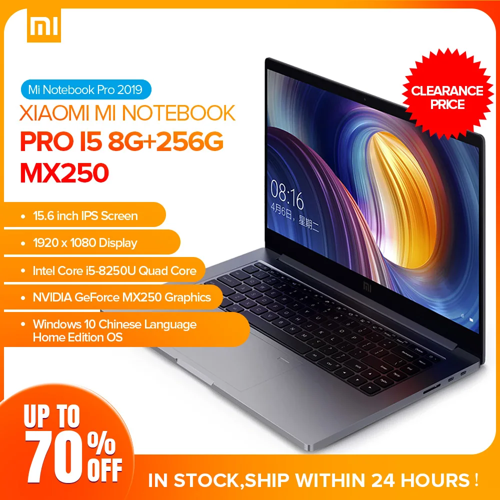 Ноутбук Xiaomi Mi Pro 15 6 дюйма Windows 10 i5 8250U четырехъядерный 8 ГБ ОЗУ 256 SSD GeForce MX250
