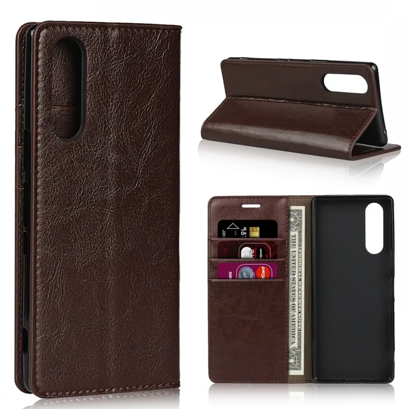 

Business Phone Wallet Case Genuine Leather Folio Flip Cover For Sony Xperia XZ5 Mobile Accessory Cases with Card Slots