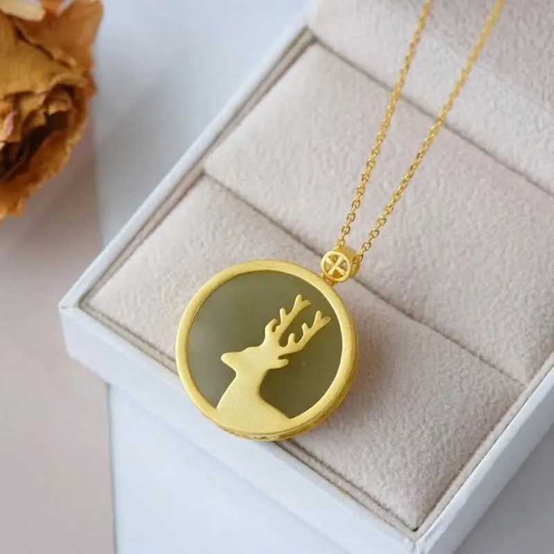 Natural Hetian jade elk Pendant Necklace Chinese style retro palace unique ancient gold craft women's silver jewelry
Natural Hetian jade elk Pendant Necklace Chinese style retro palace unique ancient gold craft women's silver jewelry