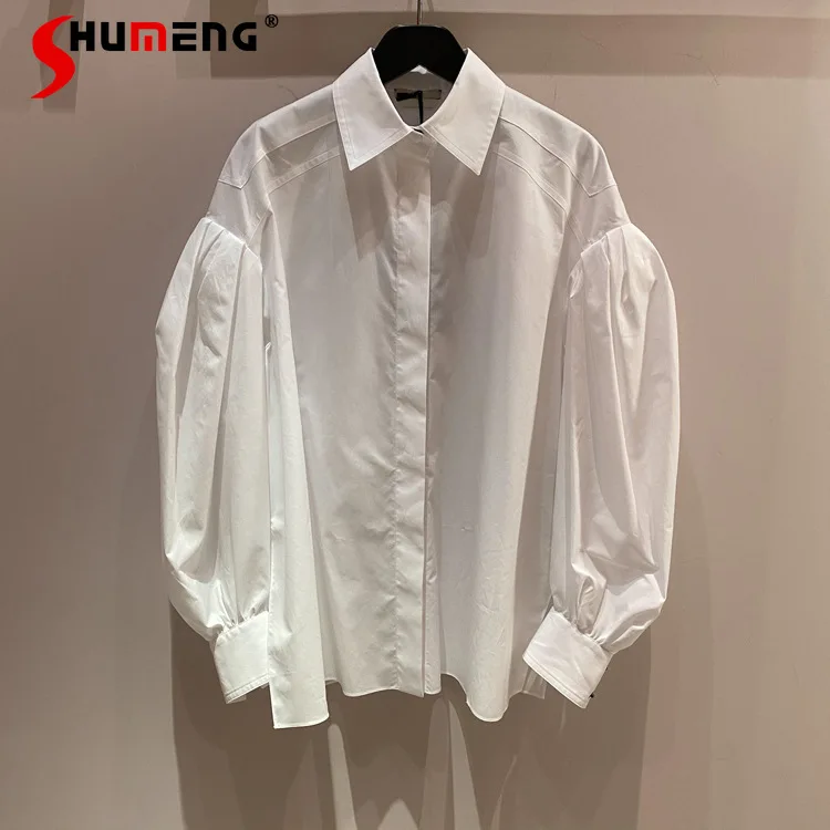 2021 Early Spring New White Shirt Puff Sleeve Lapel Ladies Loose Long Sleeve Stitching Cotton Shirt Blouses for Women
2021 Early Spring New White Shirt Puff Sleeve Lapel Ladies Loose Long Sleeve Stitching Cotton Shirt Blouses for Women