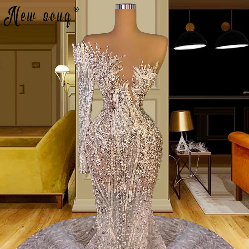 

Middle East Robe Soiree Evening Dress 2021 Sparkly Rhinestones Prom Gown Diamond Celebrity Dresses vestido de festa Pageant