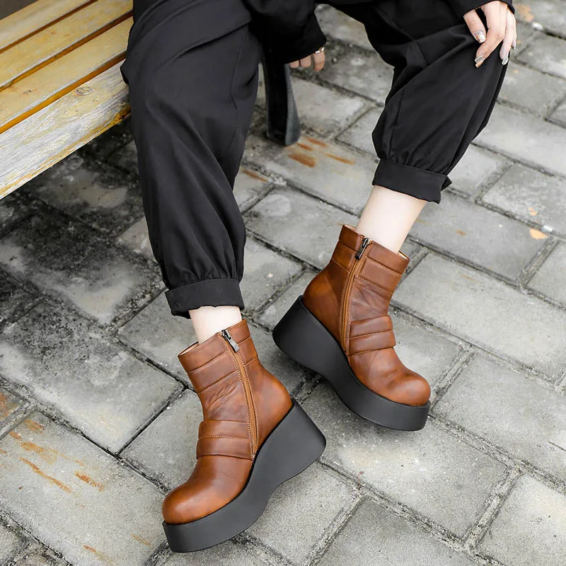 Hjwsfdcai Women Ankle Boots For Woman Genuine Leather Retro Platform Shoes Ladies Side Zipper Round Toe Boots Mujer Wedges Shoes
Hjwsfdcai Women Ankle Boots For Woman Genuine Leather Retro Platform Shoes Ladies Side Zipper Round Toe Boots Mujer Wedges Shoes