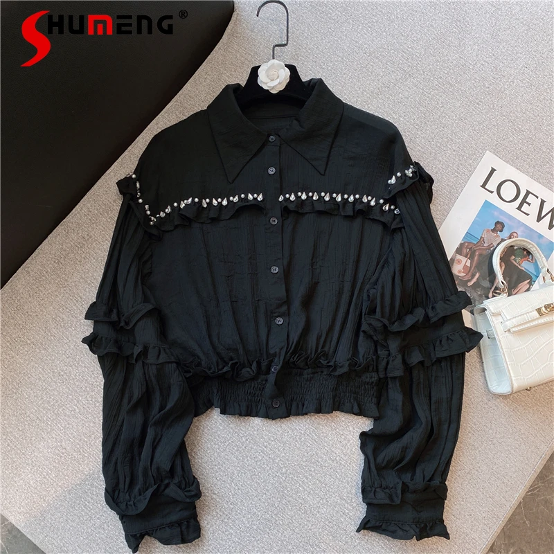 2021 Autumn New Fashion Retro Rhinestone Lace Stitching Blouse Female Lantern Sleeve Slimming Solid Color Shirt for Women
2021 Autumn New Fashion Retro Rhinestone Lace Stitching Blouse Female Lantern Sleeve Slimming Solid Color Shirt for Women