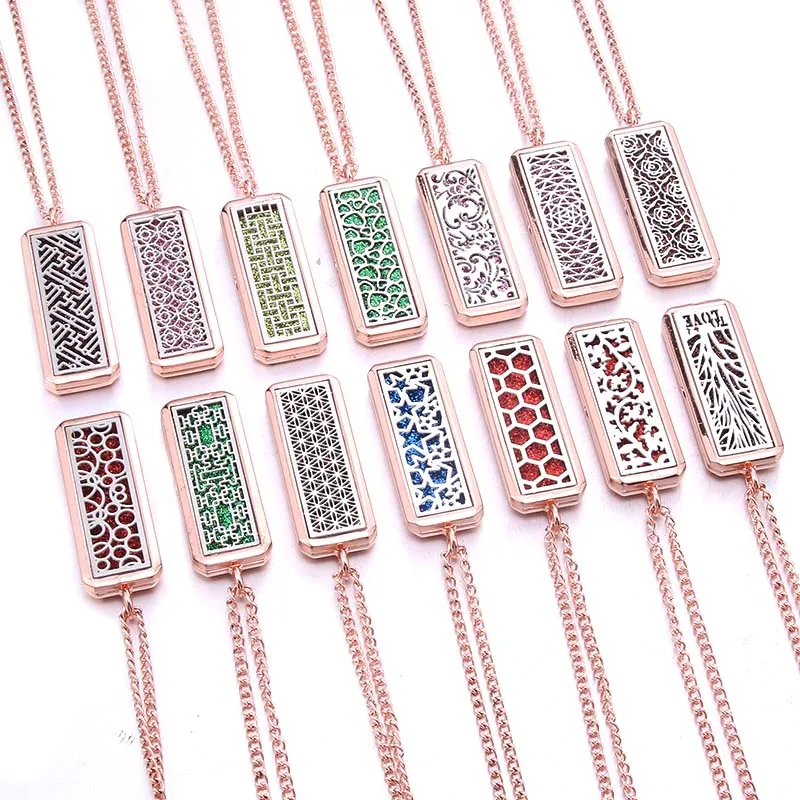New Perfume Necklace Rose gold Rectangle Stainless steel Aroma lockets Essential Oil Diffuser Aromatherapy Pendant Necklace
New Perfume Necklace Rose gold Rectangle Stainless steel Aroma lockets Essential Oil Diffuser Aromatherapy Pendant Necklace