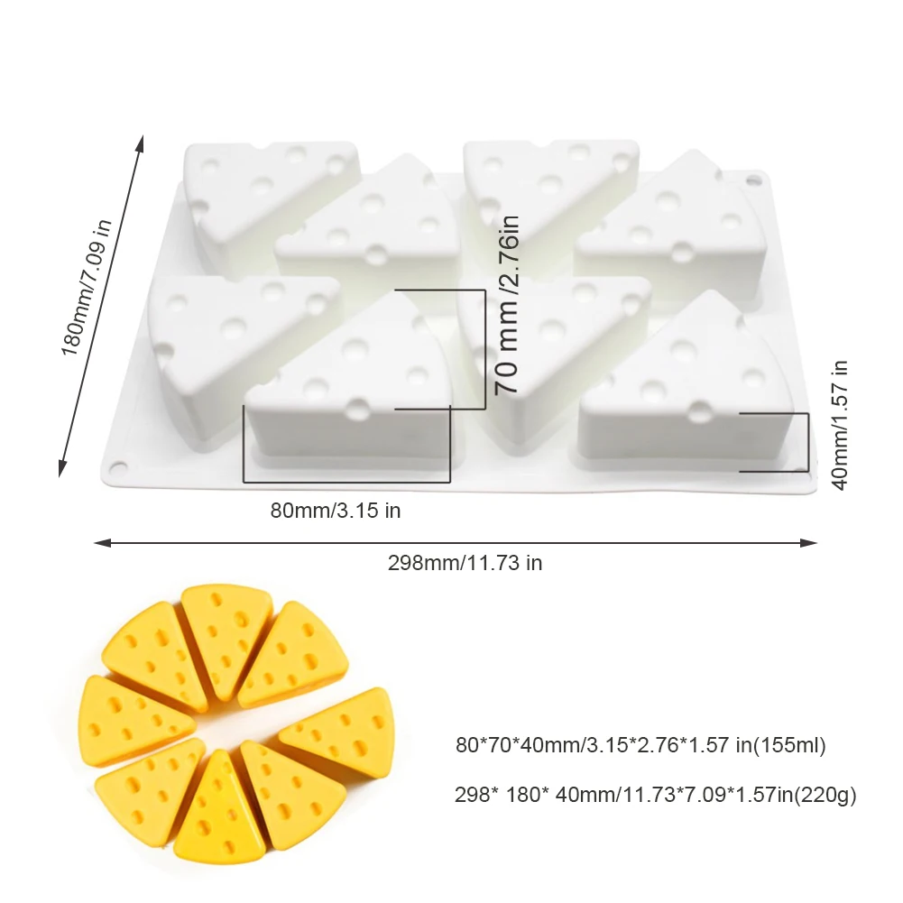 8 Holes / 6 Holes Cheese Shape Silicone Mold 3D Cheese Silicone Mold Dessert Cake Decorating Tool
8 Holes / 6 Holes Cheese Shape Silicone Mold 3D Cheese Silicone Mold Dessert Cake Decorating Tool