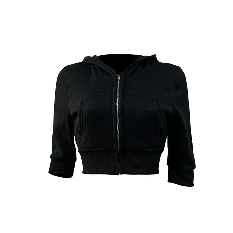 Fashion Long Sleeve Zipper Hoodie Ladies Top Autumn and Winter Sexy Nine-point Streetwear Pocket Top Ladies Jacket Top Clothing 
Fashion Long Sleeve Zipper Hoodie Ladies Top Autumn and Winter Sexy Nine-point Streetwear Pocket Top Ladies Jacket Top Clothing