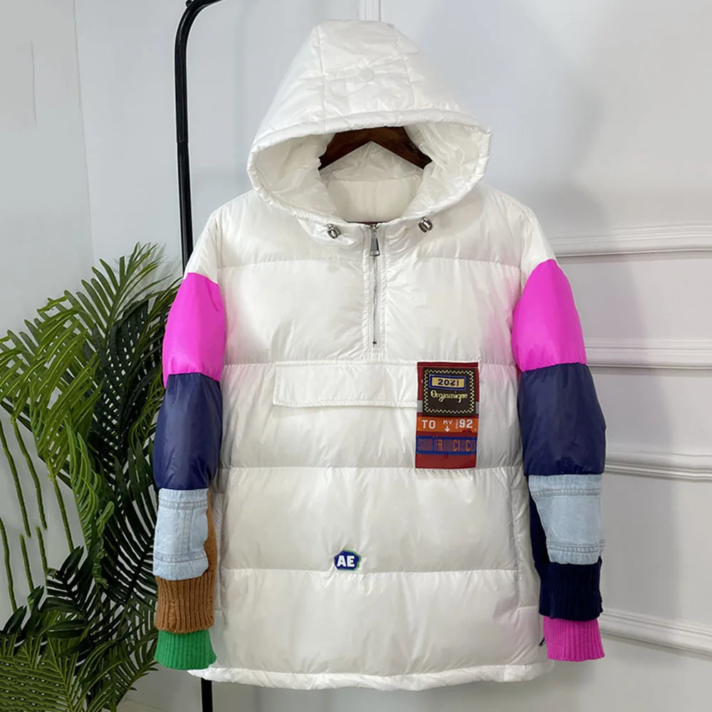 Suitable For Cold Winter 2021 New Down Jacket Women Short Korean Loose Hooded White Duck Down Color Matching Thick Down Parkas
Suitable For Cold Winter 2021 New Down Jacket Women Short Korean Loose Hooded White Duck Down Color Matching Thick Down Parkas