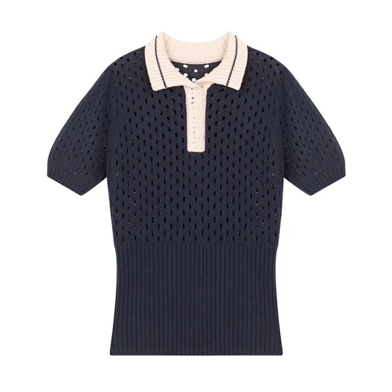PERHAPS U Women Knitted Top Summer Short Sleeve Turn Down Collar Hollow Out Sexy Blue White B0376
PERHAPS U Women Knitted Top Summer Short Sleeve Turn Down Collar Hollow Out Sexy Blue White B0376
