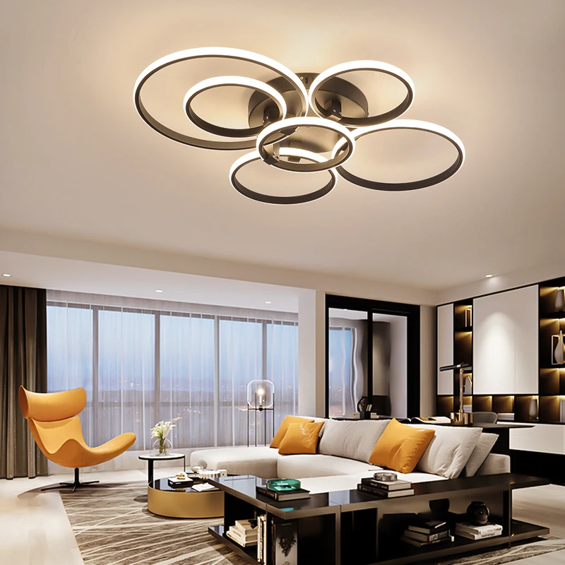 Hot led Chandelier lights Dimmable+APP rings designer for living room bedroom ceiling Modern chandelier fixtures lampara techo | Освещение