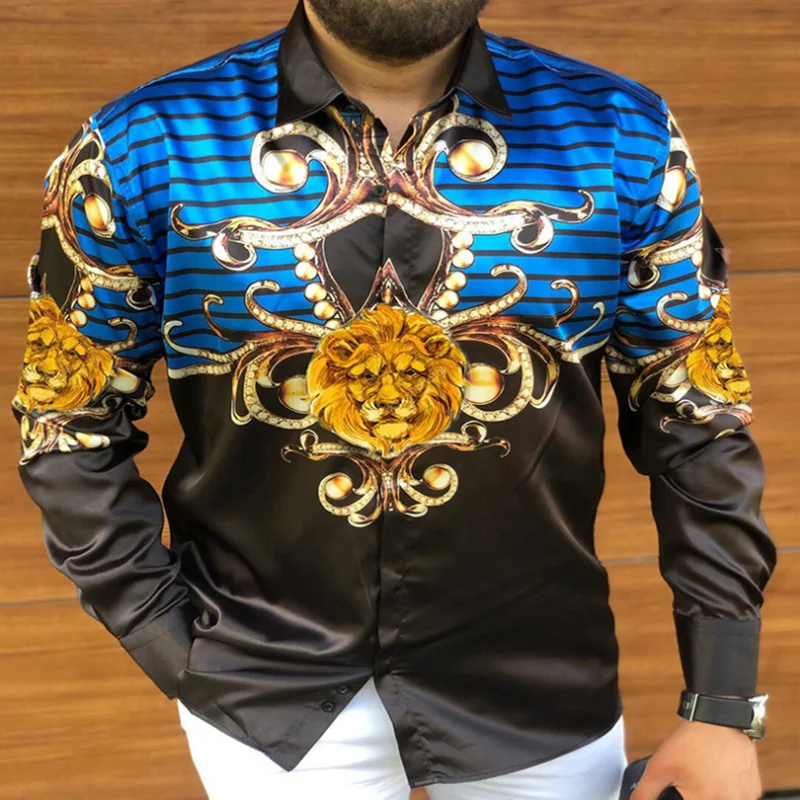 2021 New Fashion Autumn Casual Long Sleeve Shirts For Men Lion Head Print Shirt Dress Camisa Button Turn-Down Collar Top
2021 New Fashion Autumn Casual Long Sleeve Shirts For Men Lion Head Print Shirt Dress Camisa Button Turn-Down Collar Top