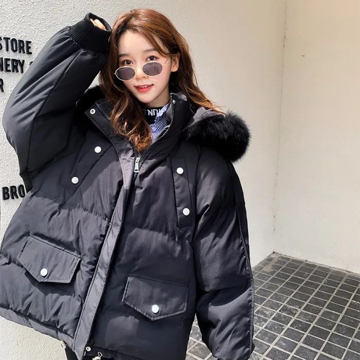 

Real shot 2021 new down cotton-padded jacket short Korean bf loose online celebrity ins thickened cotton coat women