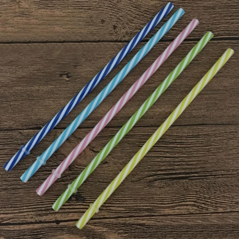 1pc 19cm with Ring Straw Color Random Color Striped Plastic Pp Plus Hard Straw Food Mason Straw