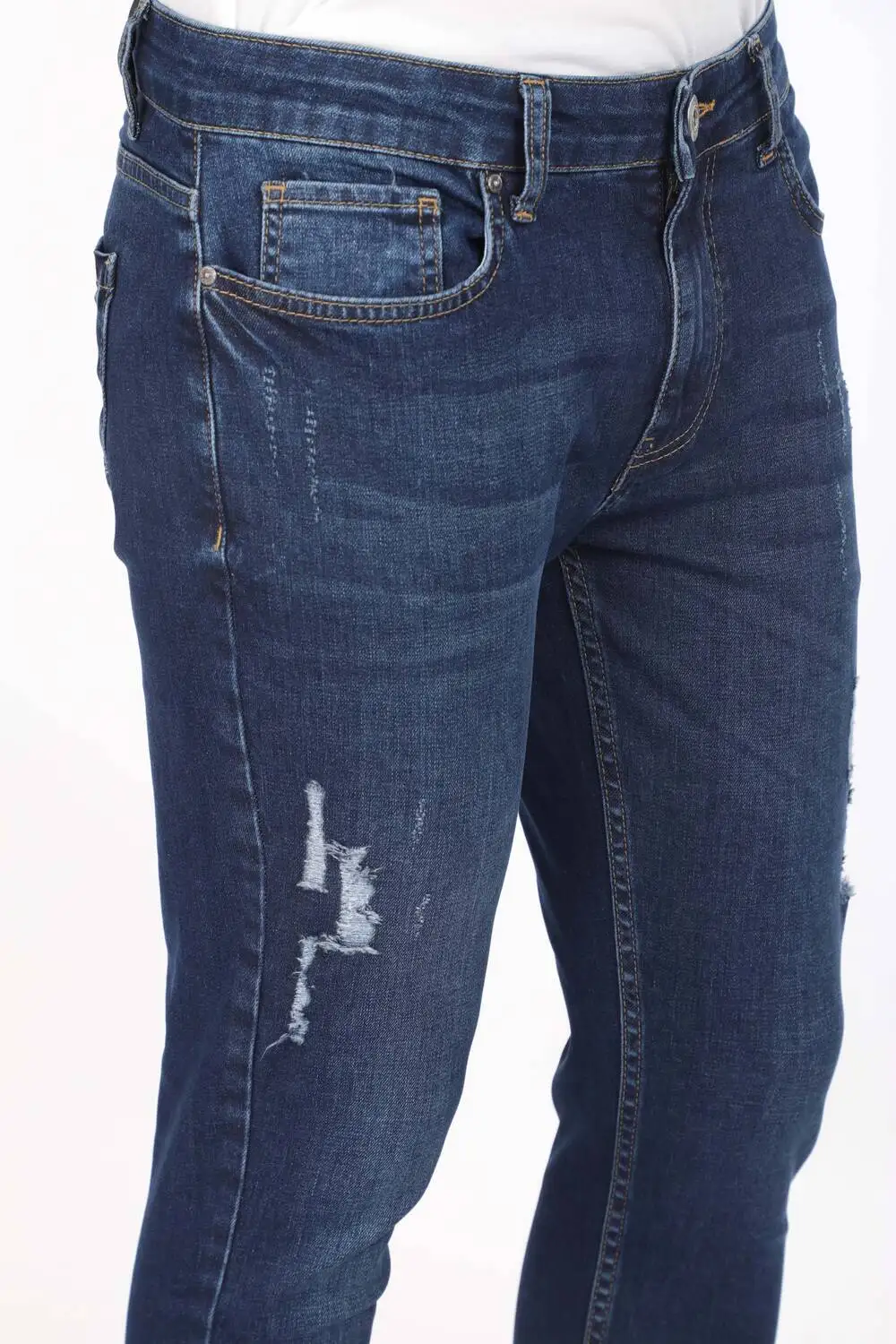 Mens Navy Blue Ankle Length Ripped Skinny Fit Jean Trousers 
Mens Navy Blue Ankle Length Ripped Skinny Fit Jean Trousers