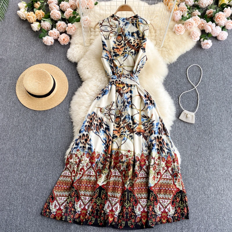 Boemian Style Summer Fashion Sleeveless Vintage Print Loose Mid Calf Holiday Dress Women Elegant Sashes Aline Casual Vestidos
Boemian Style Summer Fashion Sleeveless Vintage Print Loose Mid Calf Holiday Dress Women Elegant Sashes Aline Casual Vestidos