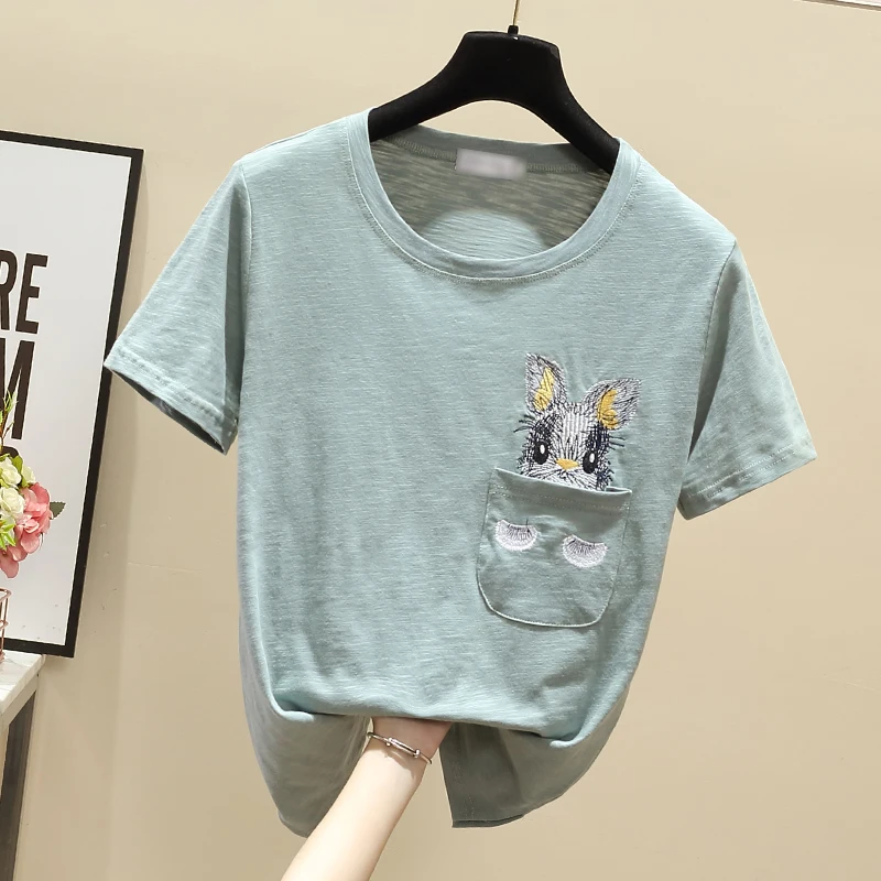 Houthion Cotton Embroidery Women's T-shirt Short Sleeve Top Plus Size Fashion Tshirt Casual New Korean O-neck Loose T Shirt
Houthion Cotton Embroidery Women's T-shirt Short Sleeve Top Plus Size Fashion Tshirt Casual New Korean O-neck Loose T Shirt