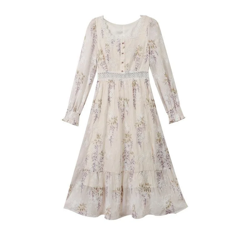 Evening Party Floral Dresses Women Lantern Sleeve Midi Elegant Vintage Dress Female Sweet 2021 Summer One Piece Dress Korean 
Evening Party Floral Dresses Women Lantern Sleeve Midi Elegant Vintage Dress Female Sweet 2021 Summer One Piece Dress Korean
