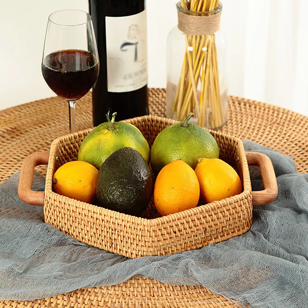 Solid Wood Storage Boxes Hand-Woven Snacks Trays Round Picnic Basket Kitchen Tool Home Desk Organizer Platter With Handle Rattan
Solid Wood Storage Boxes Hand-Woven Snacks Trays Round Picnic Basket Kitchen Tool Home Desk Organizer Platter With Handle Rattan