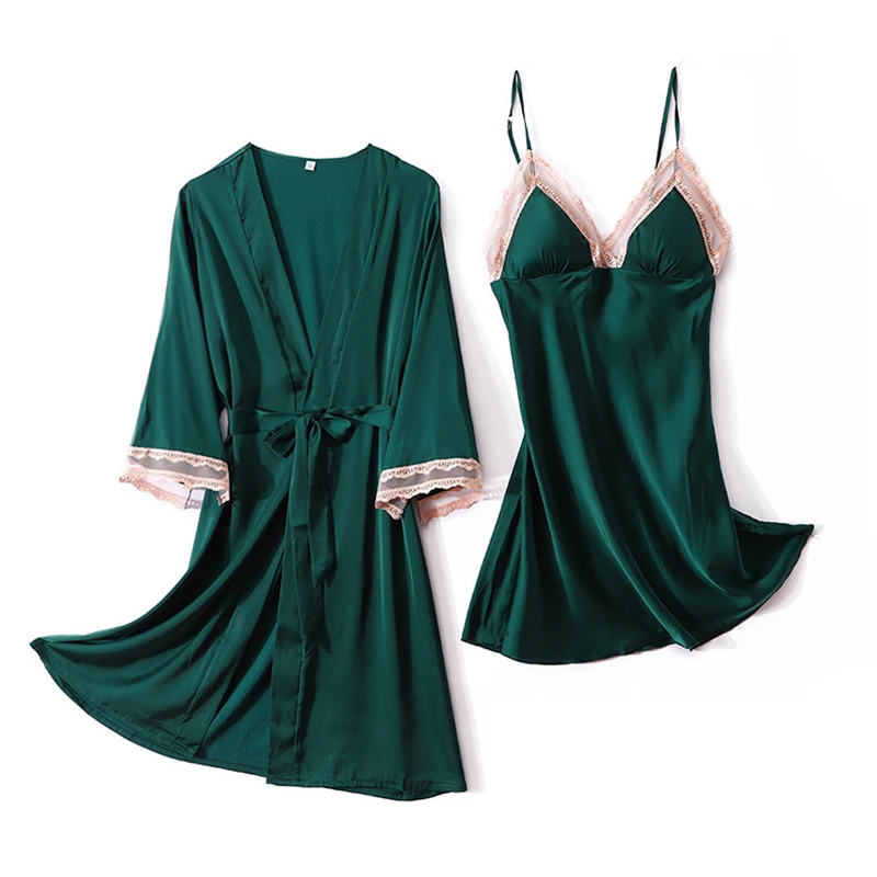 Sexy suspender nightdress suit, housewear suit casual and comfortable pajamas suit stitching silk like bathrobe lace pajamas
Sexy suspender nightdress suit, housewear suit casual and comfortable pajamas suit stitching silk like bathrobe lace pajamas