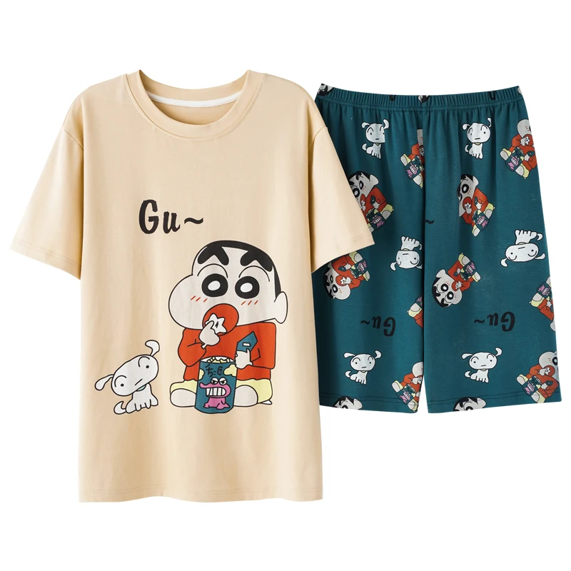 Summer Cotton Sleepwear Men's Pajamas Set Japanese Cartoon Print Cute Casual Comfortable Homewear Two-Piece Elastic Waist Shorts 
Summer Cotton Sleepwear Men's Pajamas Set Japanese Cartoon Print Cute Casual Comfortable Homewear Two-Piece Elastic Waist Shorts