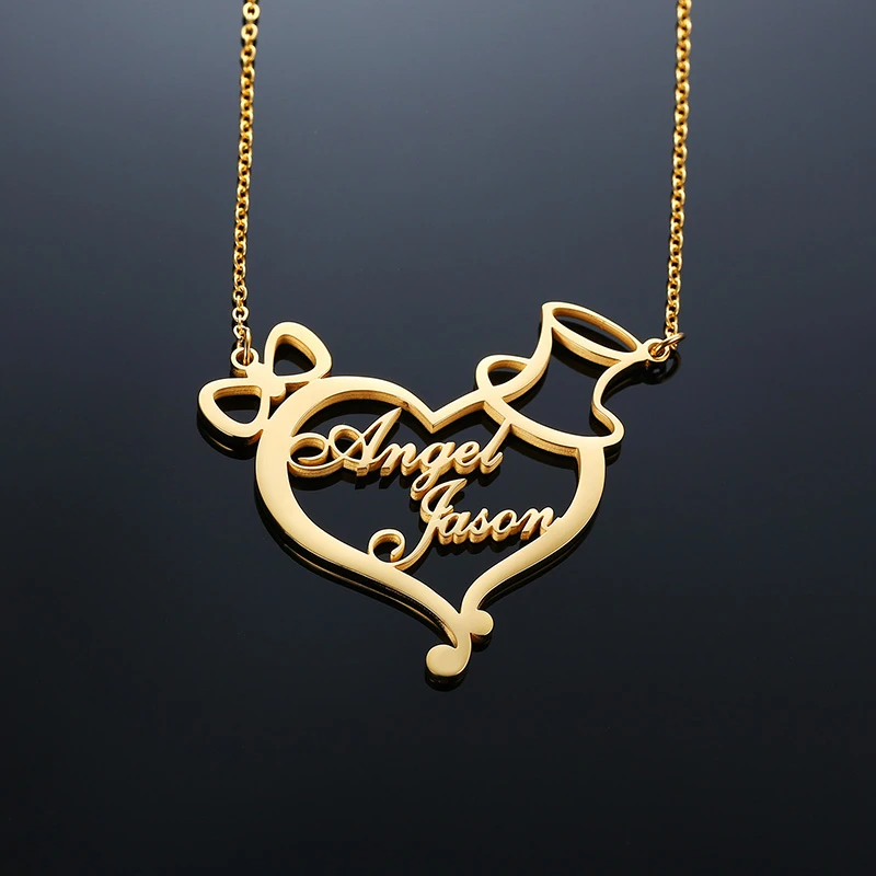 Vnox Couple Name Personalized Necklaces for Women Bride Jewelry Gold Color Metal Heart with Hat Bow Pendant Elegant Accessory
Vnox Couple Name Personalized Necklaces for Women Bride Jewelry Gold Color Metal Heart with Hat Bow Pendant Elegant Accessory
