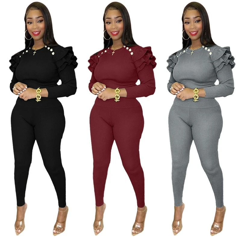 Two Piece Set Women Knitted Ribbed T Shirt Tops And Pants 2 Piece Fitness Outfits Spring Fashion Ruffles Splice Casual Wear
Two Piece Set Women Knitted Ribbed T Shirt Tops And Pants 2 Piece Fitness Outfits Spring Fashion Ruffles Splice Casual Wear
