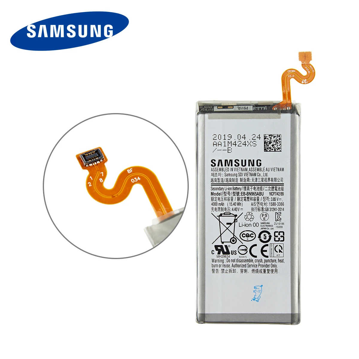 Оригинальная деталь SAMSUNG аккумулятор 4000 мАч для Samsung Galaxy Note9 Note 9 EB-BN965ABU N960U N960N N960W |