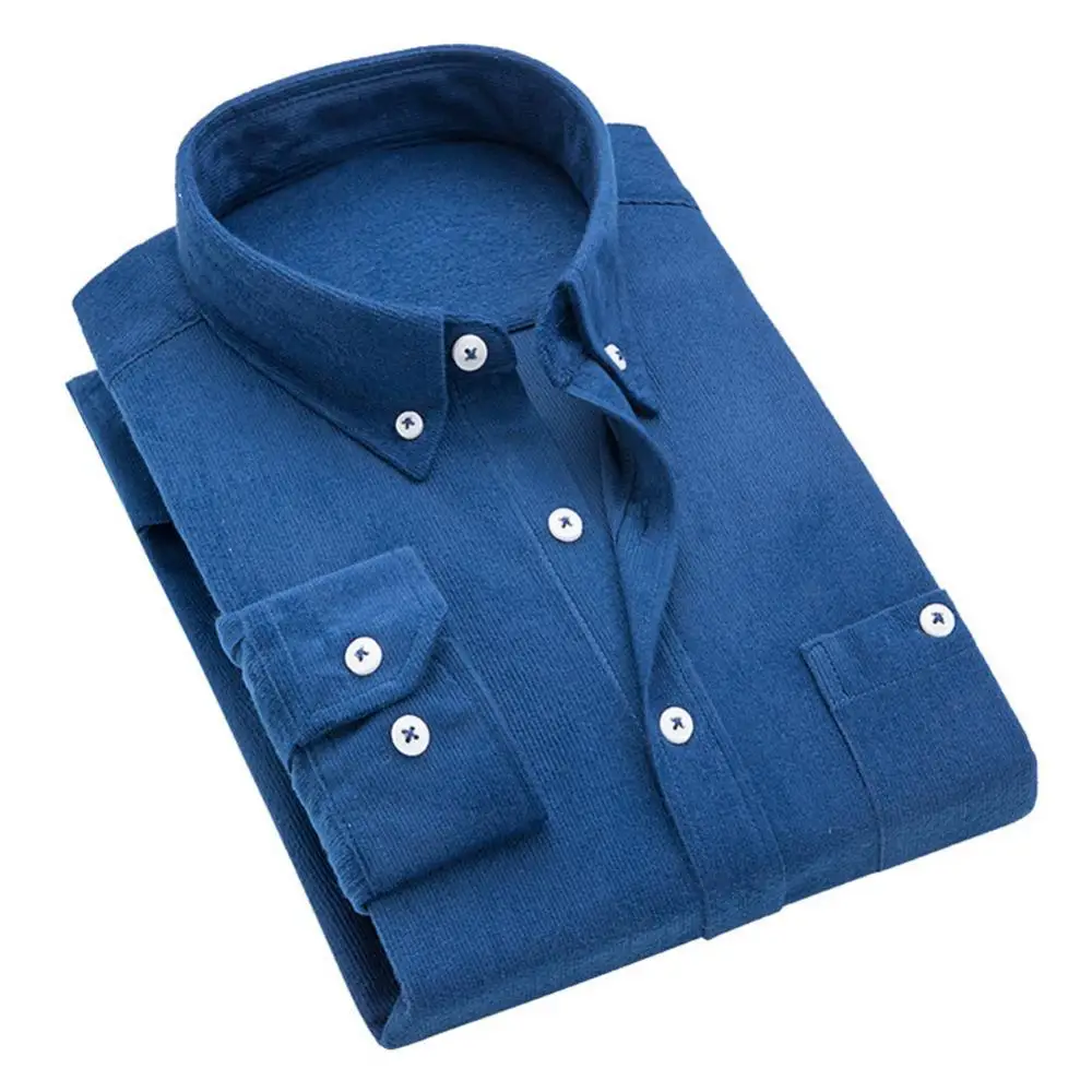 Мужская винтажная Вельветовая рубашка с отложным воротником на пуговицах